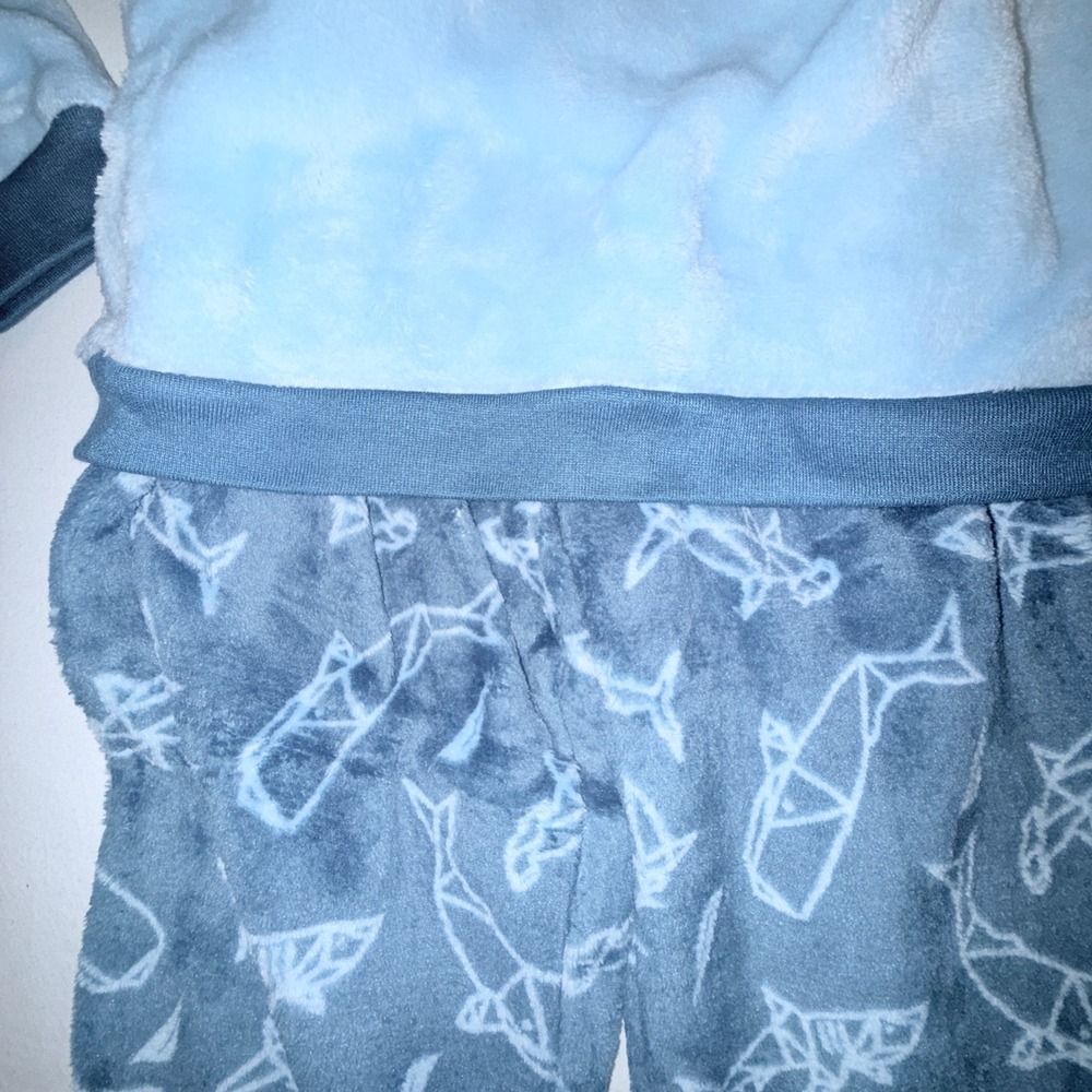 Nautica Pajama Set Kids Size 8 Blue Grey New Shark Print Fleece Sleepwear 2pc - Picture 6 of 10